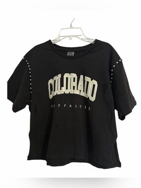 Colorado Buffaloes Black Graphic Crop Tee with Stud Details - XL